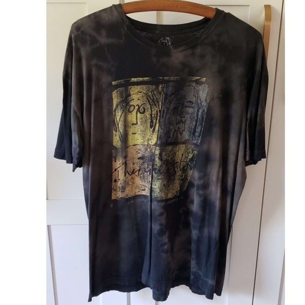 John Lennon Beatles Shirt Mens XL Black Tie Dye Graphic Band Tee Music